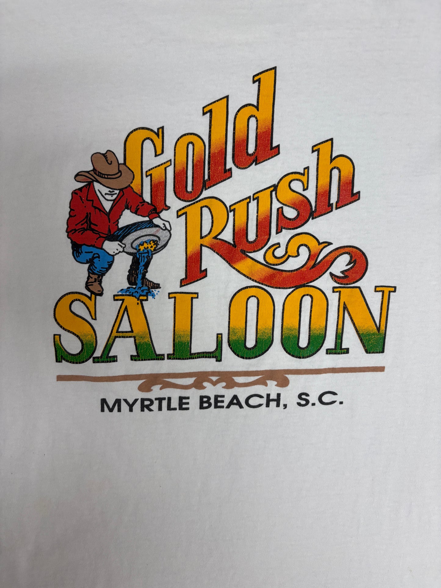 Gold Rush Saloon Myrtle Beach Graphic Tee | Size X-Large | Vintage 1990s Promotional White T-Shirt | Made in USA |