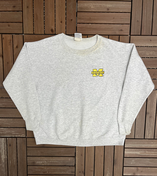 Michigan Wolverines Embroidered Graphic Crewneck | Size X-Large | Vintage 1990s College Sports Grey Sweater |