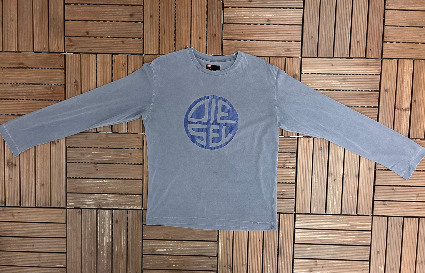 Diesel Spell Out Graphic Tee | Size X-Large | Used 2000s Blue/Grey Designer Long Sleeve Shirt |