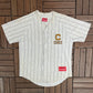 Coca-Cola Pinstripe Baseball Jersey | Size Medium | Vintage 2000s Promotional Grey Jersey |