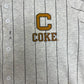 Coca-Cola Pinstripe Baseball Jersey | Size Medium | Vintage 2000s Promotional Grey Jersey |