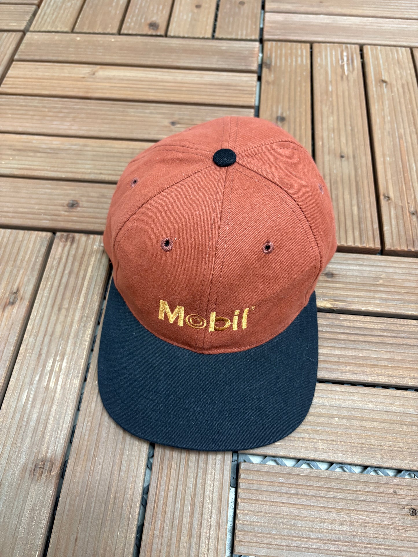 Mobil Embroidered Graphic Hat | Metal Clasp | Vintage 1990s Promotional Red Cap |