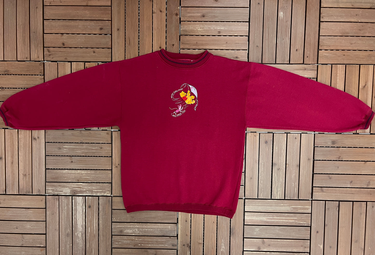 Away Flew Pooh And Piglet Too Graphic Crewneck | Size Large | Vintage 1990s Disney Red Sweater |