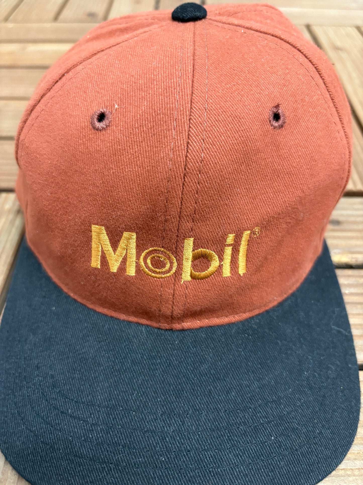 Mobil Embroidered Graphic Hat | Metal Clasp | Vintage 1990s Promotional Red Cap |