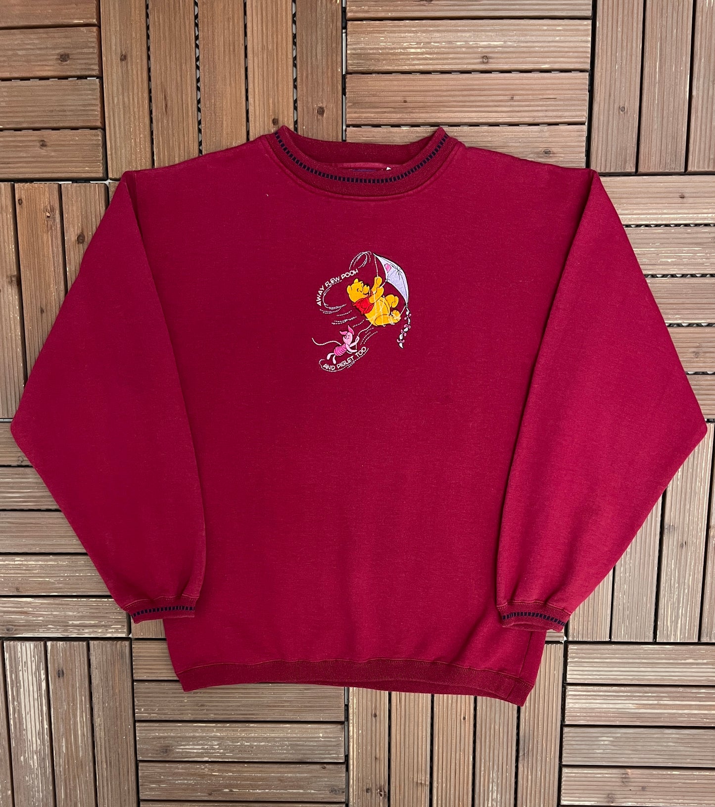 Away Flew Pooh And Piglet Too Graphic Crewneck | Size Large | Vintage 1990s Disney Red Sweater |