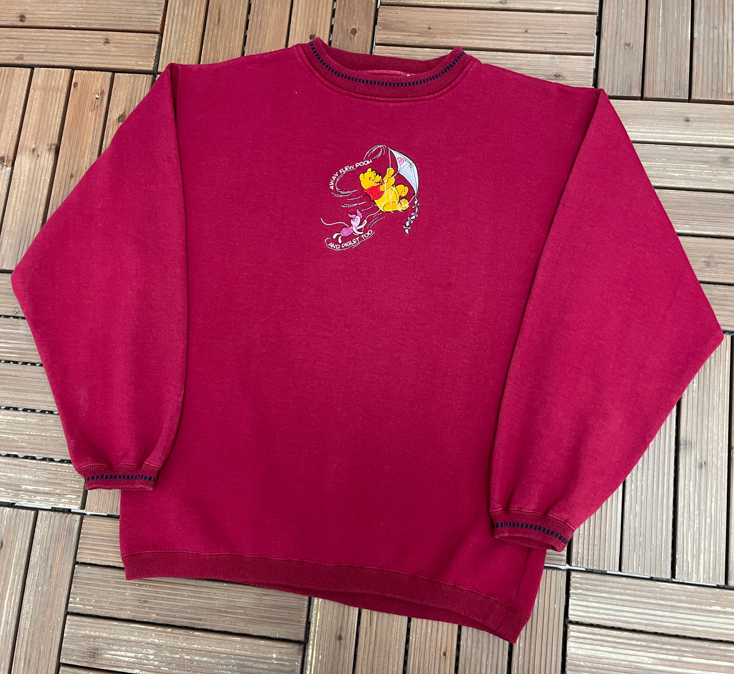 Away Flew Pooh And Piglet Too Graphic Crewneck | Size Large | Vintage 1990s Disney Red Sweater |