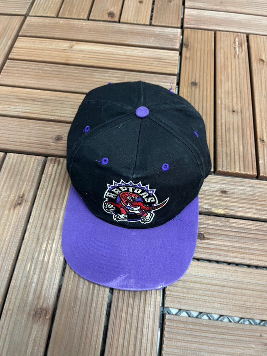 Toronto Raptors Embroidered Graphic Hat | Snap Back | Vintage 1990s NBA Basketball Black Cap |