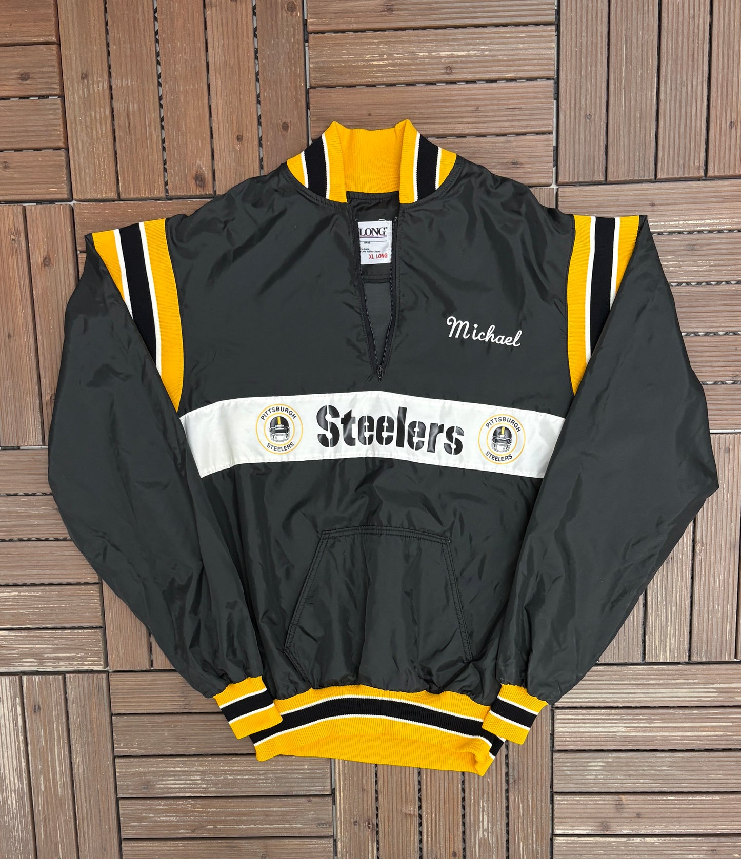 Pittsburgh Steelers Graphic Windbreaker | Size X-Large | Vintage 1990s NFL Football Black Jacket |