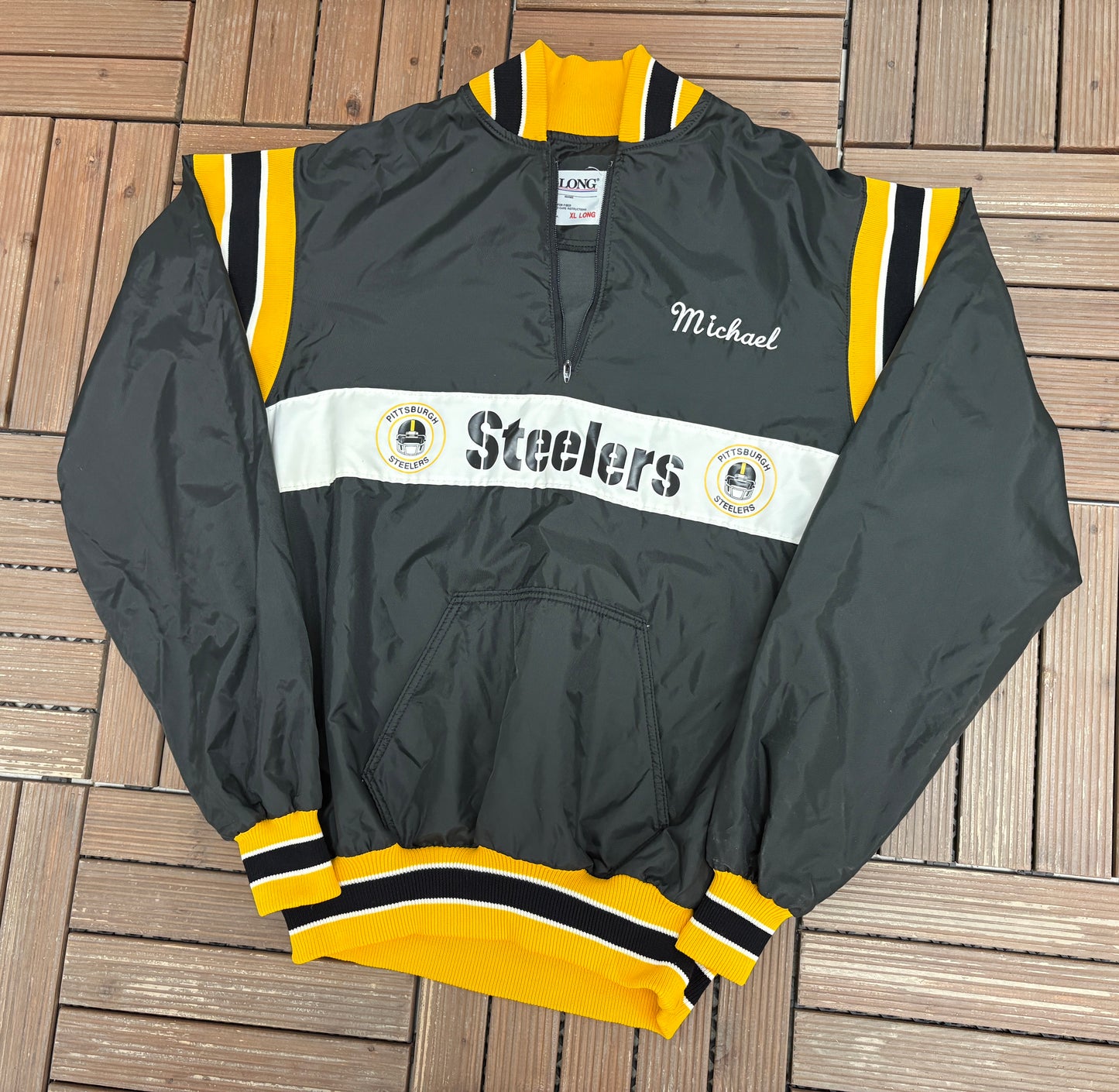 Pittsburgh Steelers Graphic Windbreaker | Size X-Large | Vintage 1990s NFL Football Black Jacket |