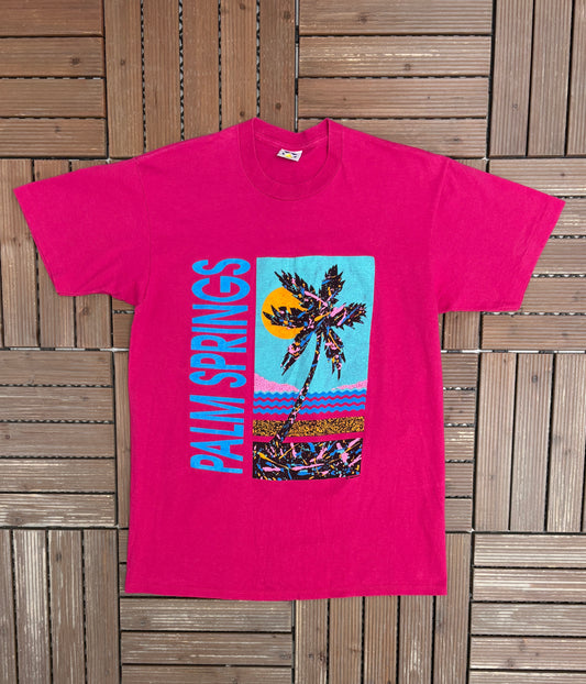 Palm Springs, California Graphic Tee | Size X-Large | Vintage 1980s Tourist Pink T-Shirt |