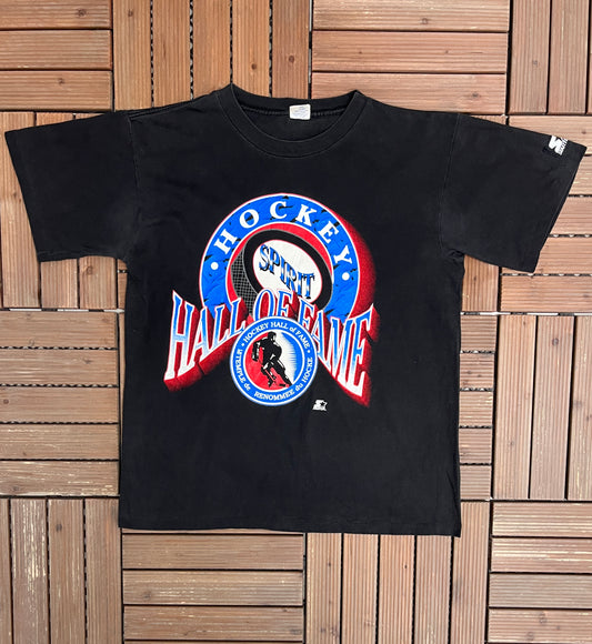 Hockey Hall of Fame Graphic Tee | Size Medium | Vintage 1990s NHL Hockey Black T-Shirt |