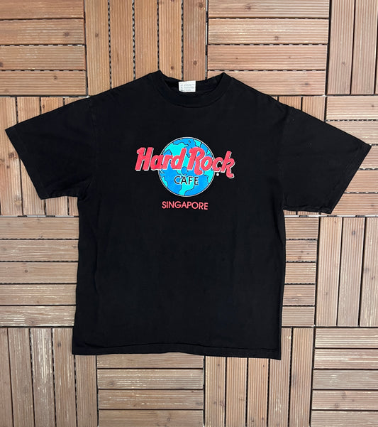 Hard Rock Cafe Singapore Graphic Tee | Size Large | Vintage 1990s Promotional Collectors Black T-Shirt |