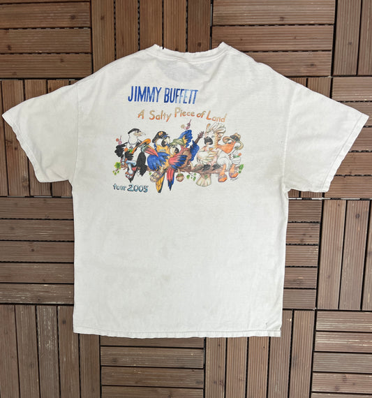 Jimmy Buffett A Salty Piece Of Land Tour 2005 Graphic Tee | Size X-Large | Vintage 2000s Country Music White T-Shirt |