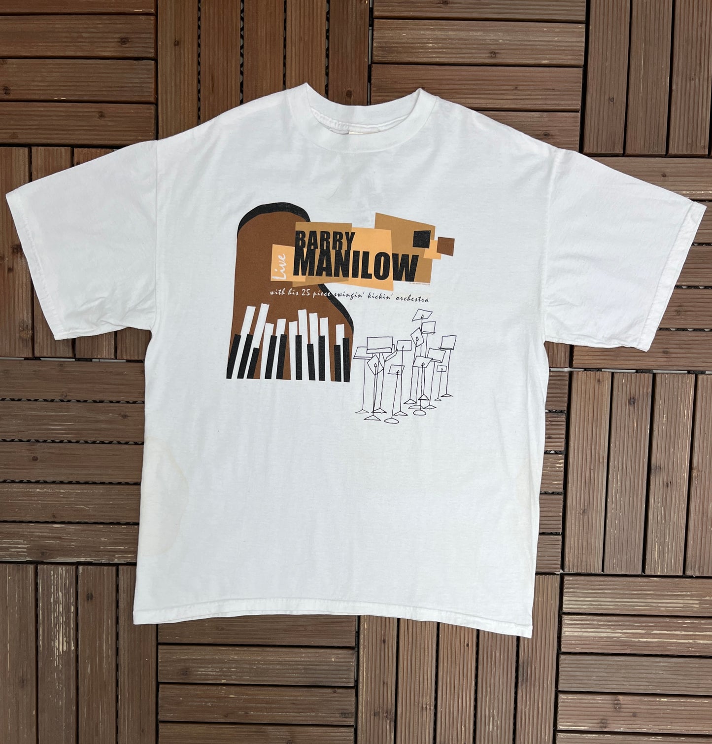 Barry Manilow Live 1999 Graphic Tee | Size X-Large | Vintage 1990s American Singer-Songwriter White T-Shirt |