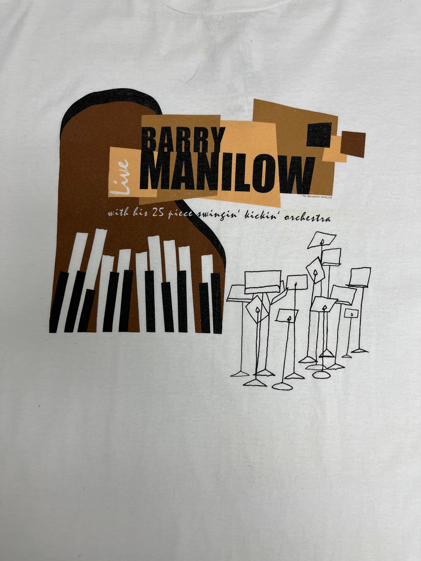 Barry Manilow Live 1999 Graphic Tee | Size X-Large | Vintage 1990s American Singer-Songwriter White T-Shirt |