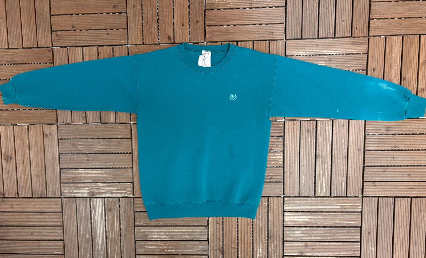 Atlanta Olympics '96 Embroidered Crewneck | Size Medium | Vintage 1990s Promotional Green Sweater |