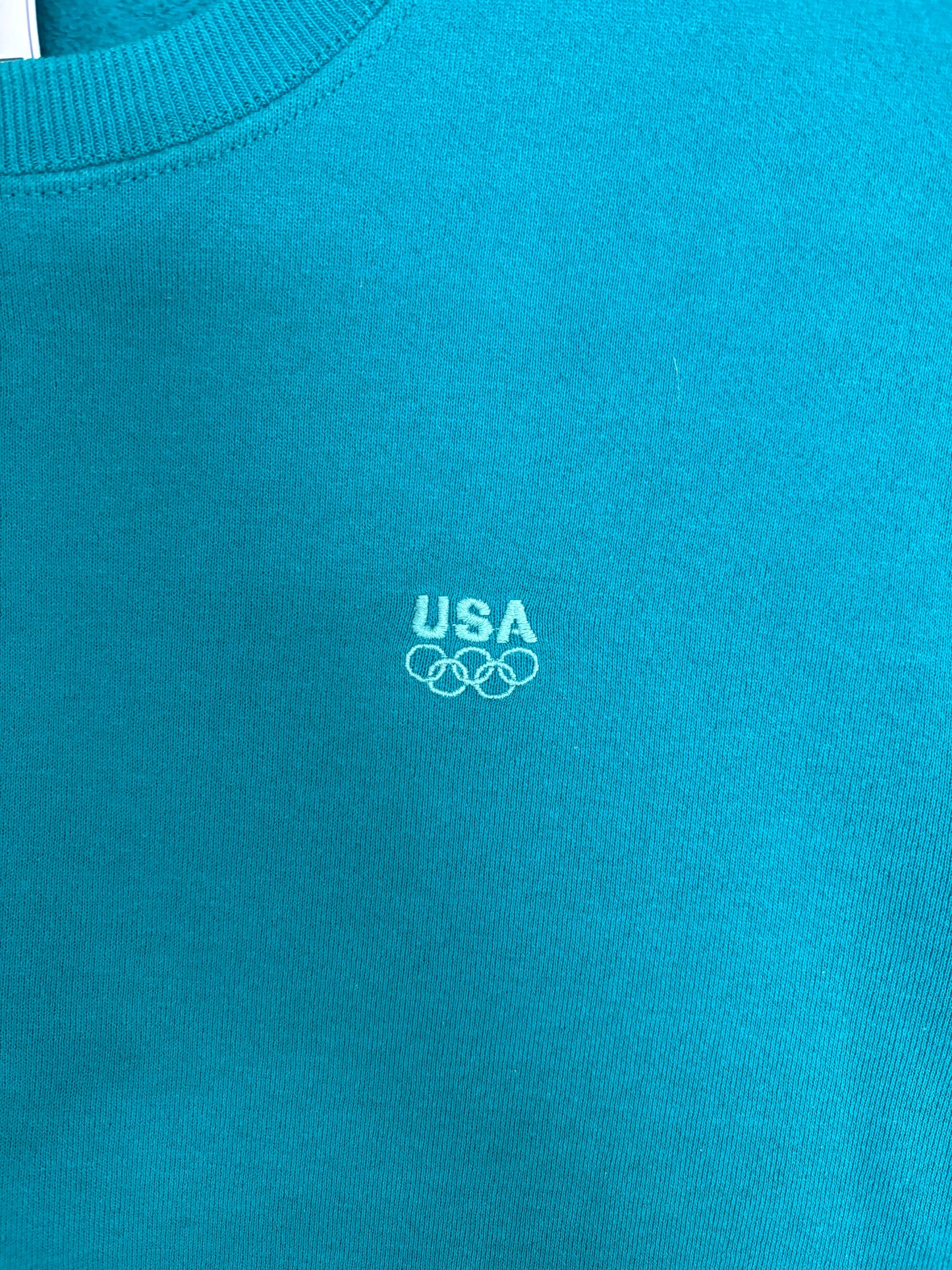 Atlanta Olympics '96 Embroidered Crewneck | Size Medium | Vintage 1990s Promotional Green Sweater |