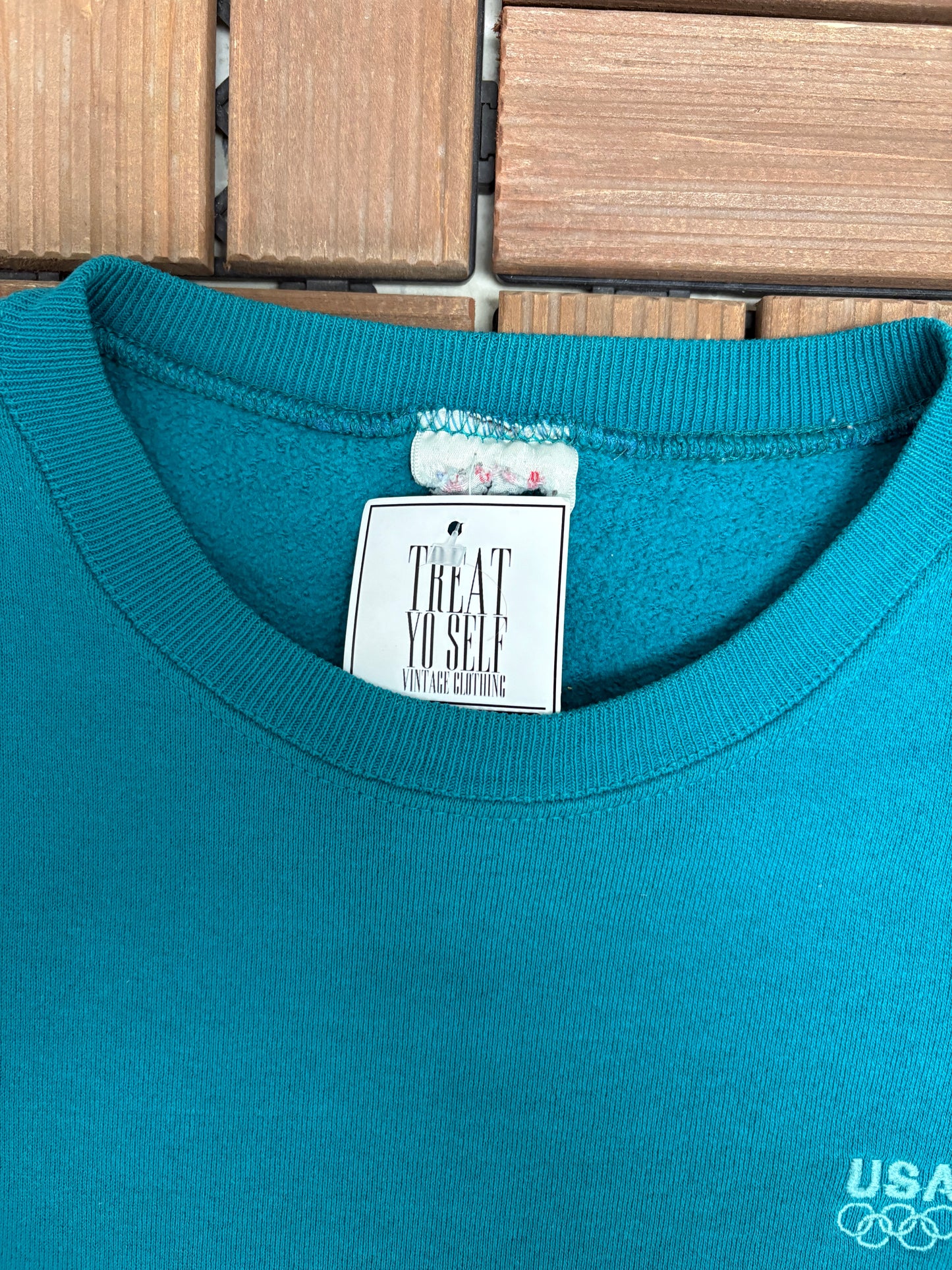 Atlanta Olympics '96 Embroidered Crewneck | Size Medium | Vintage 1990s Promotional Green Sweater |