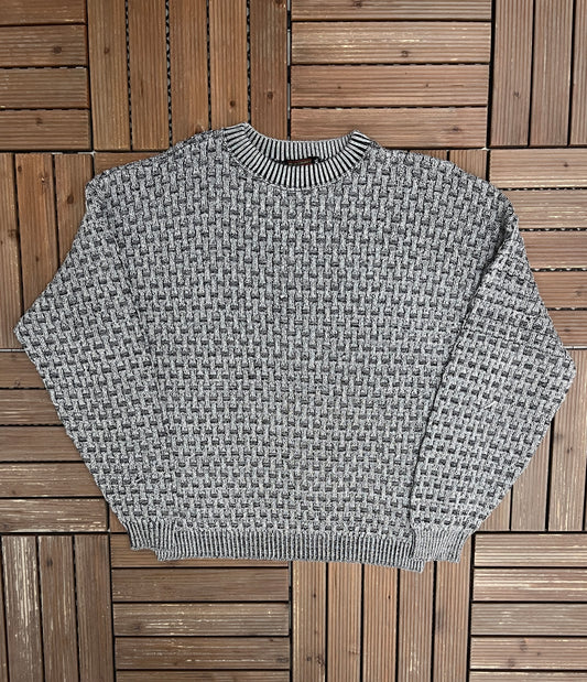 Alan Stuart Woven Knit Crewneck | Size X-Large | Vintage 2000s Branded Grey Knit Sweater |