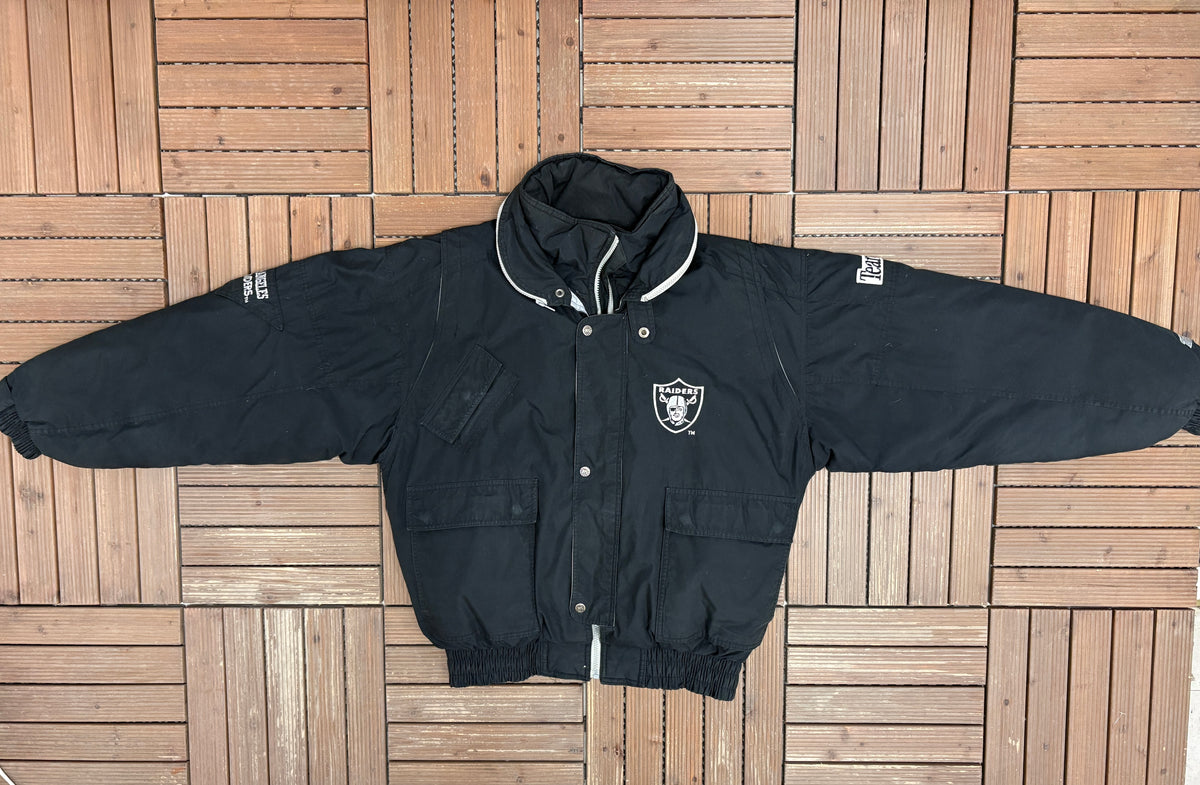 Los Angeles Raiders Puffer Jacket | Size Large | Vintage 1990s NFL Football Black Jacket |