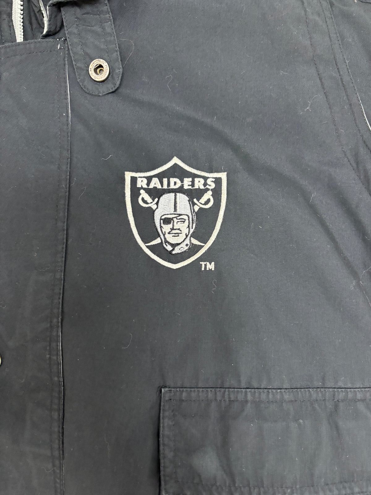 Los Angeles Raiders Puffer Jacket | Size Large | Vintage 1990s NFL Football Black Jacket |