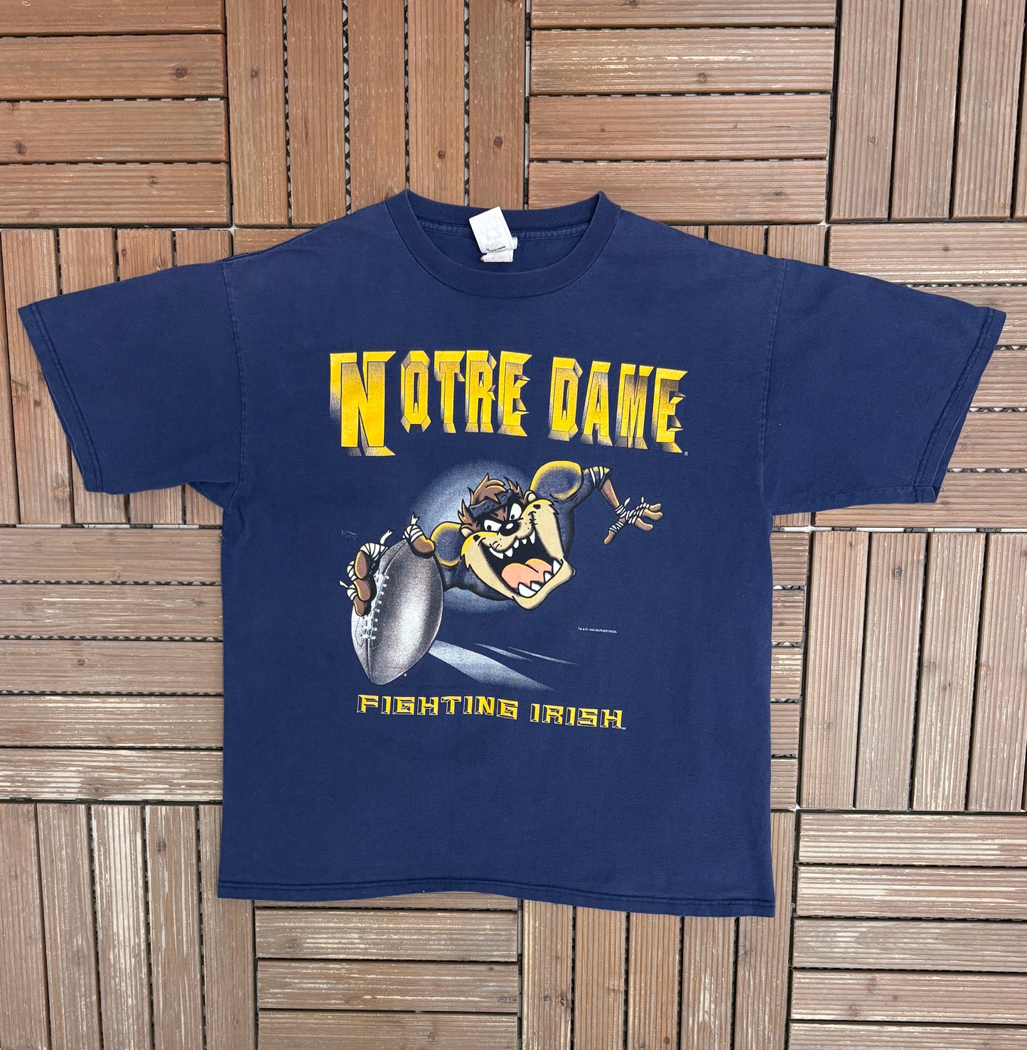 Notre Dame Fighting Irish Taz Graphic Tee | Size X-Large | Vintage 1990s College Blue T-Shirt |