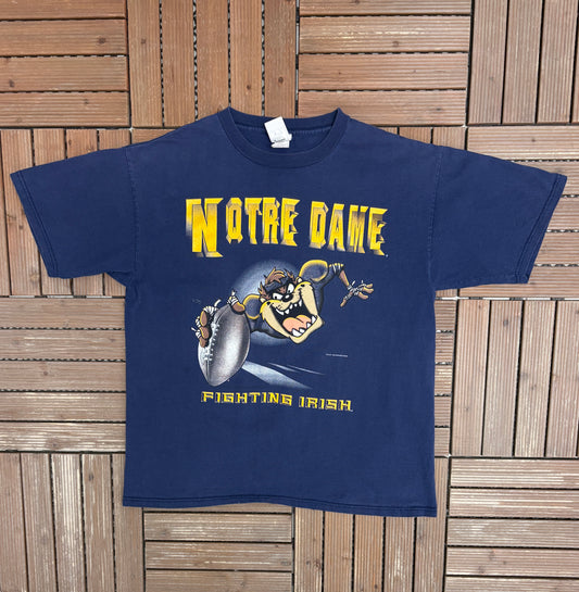 Notre Dame Fighting Irish Taz Graphic Tee | Size X-Large | Vintage 1990s College Blue T-Shirt |