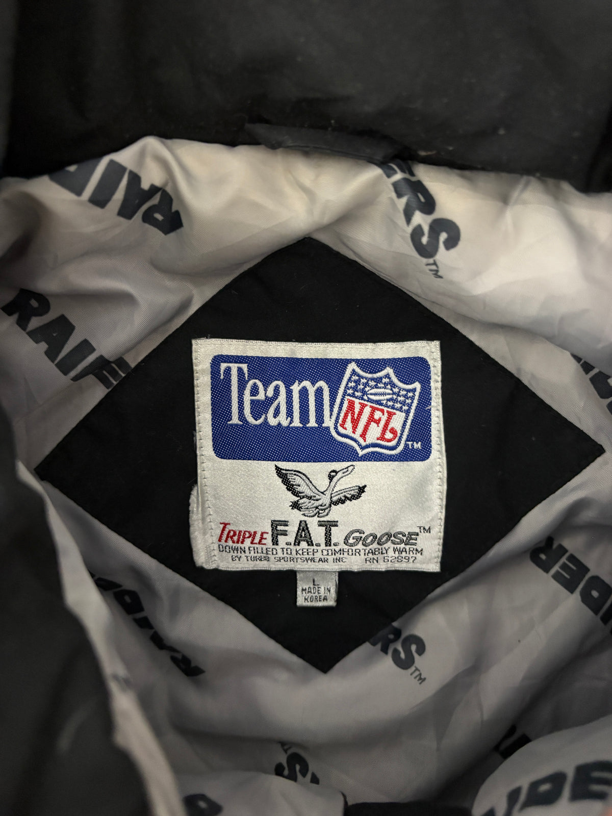Los Angeles Raiders Puffer Jacket | Size Large | Vintage 1990s NFL Football Black Jacket |