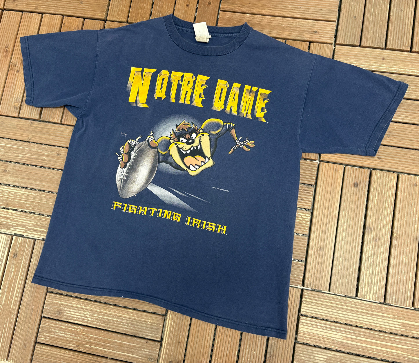 Notre Dame Fighting Irish Taz Graphic Tee | Size X-Large | Vintage 1990s College Blue T-Shirt |