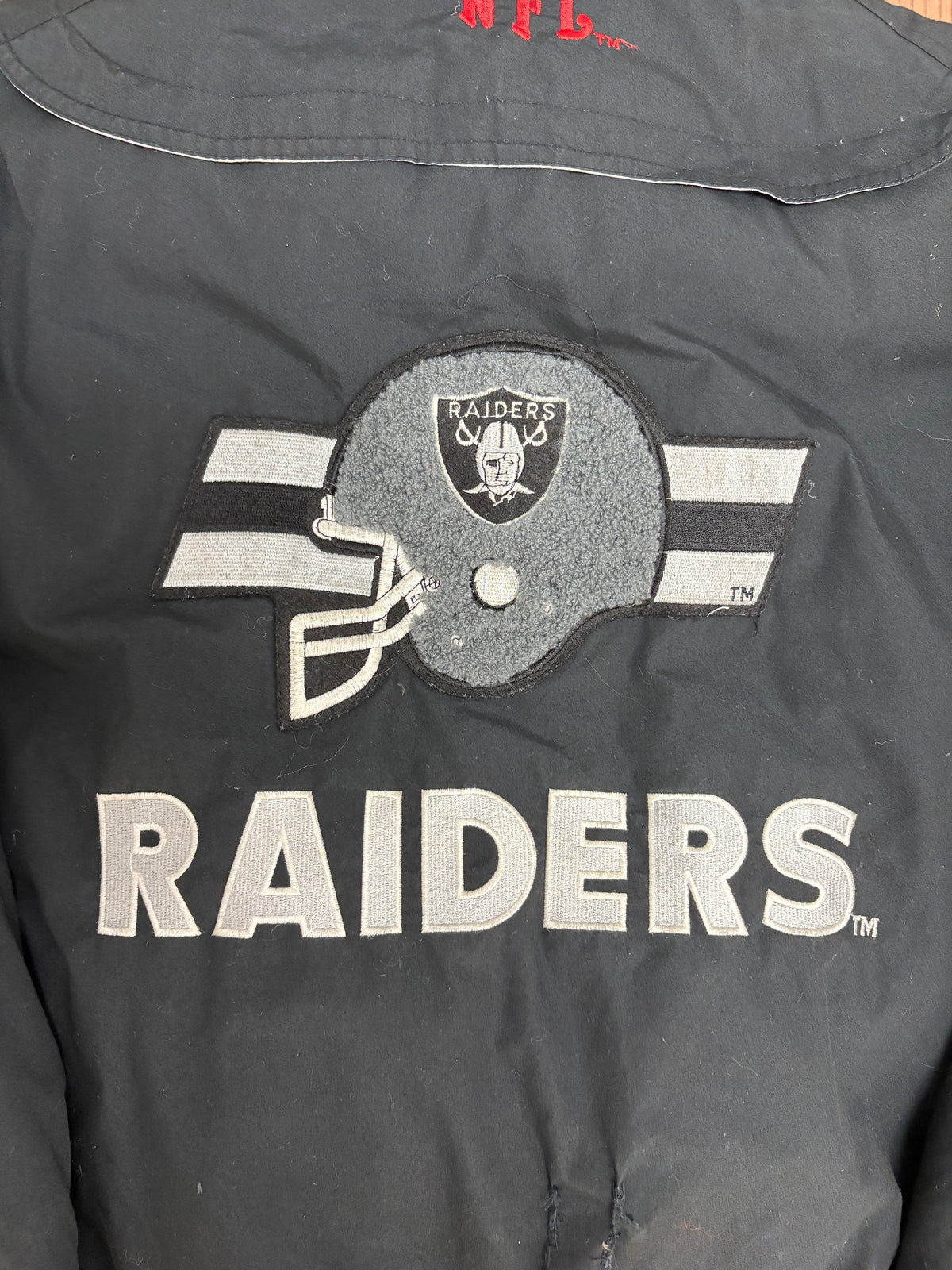 Los Angeles Raiders Puffer Jacket | Size Large | Vintage 1990s NFL Football Black Jacket |