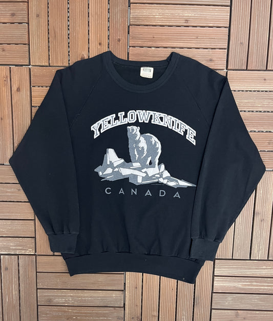 Yellowknife, Canada Graphic Crewneck | Size X-Large | Vintage 1980s Tourist Black Sweater |