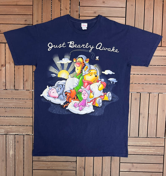 Winnie The Pooh Just Barely Awake Graphic Tee | One Size | Vintage 1990s Disney Cartoon Blue T-Shirt |