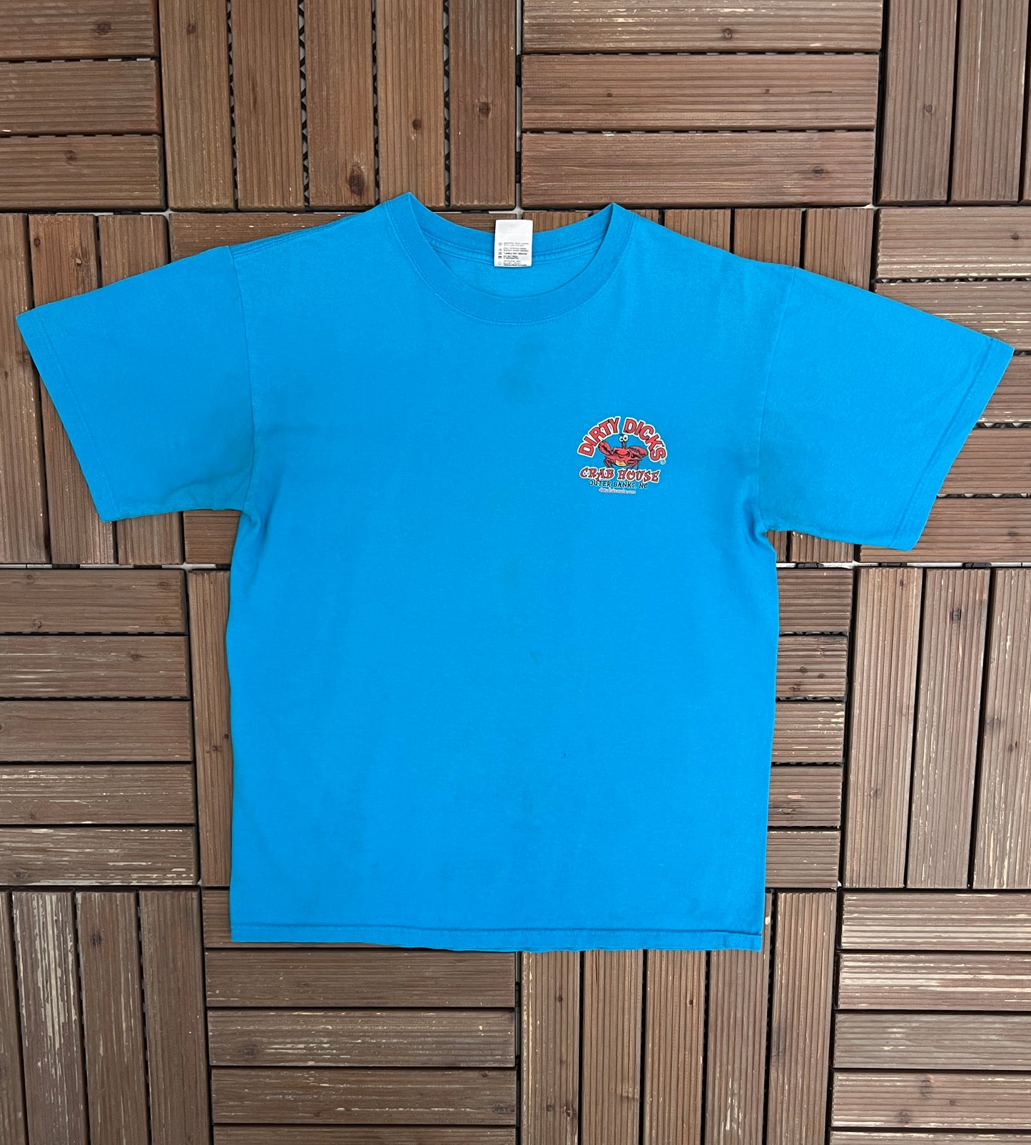 Dirty Dicks Crab House Outer Banks Graphic Tee | Size Medium | Vintage 2000s Funny Tourist Blue T-Shirt |