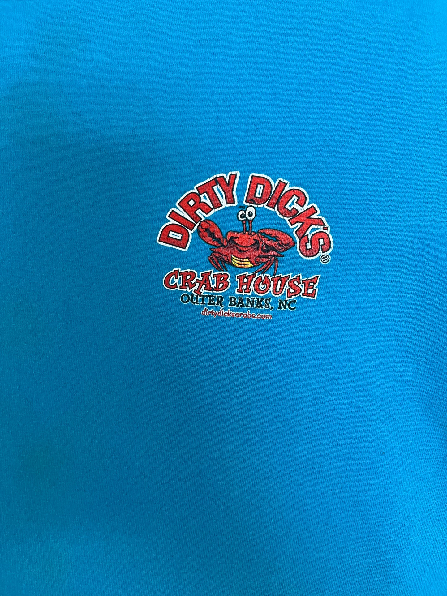 Dirty Dicks Crab House Outer Banks Graphic Tee | Size Medium | Vintage 2000s Funny Tourist Blue T-Shirt |