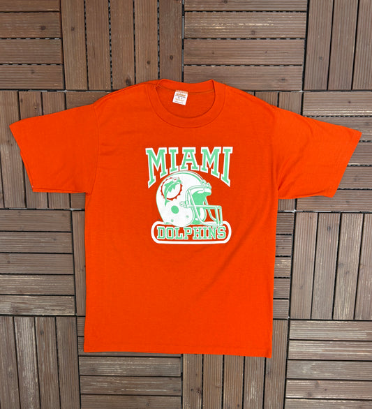 Miami Dolphins Graphic Tee | Size X-Large | Vintage 1980s NFL Football Orange T-Shirt |