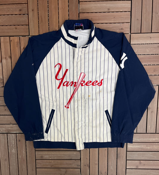 New York Yankees Stitched Bomber Jacket | Size X-Large | Vintage 1990s MLB Baseball White Jacket |