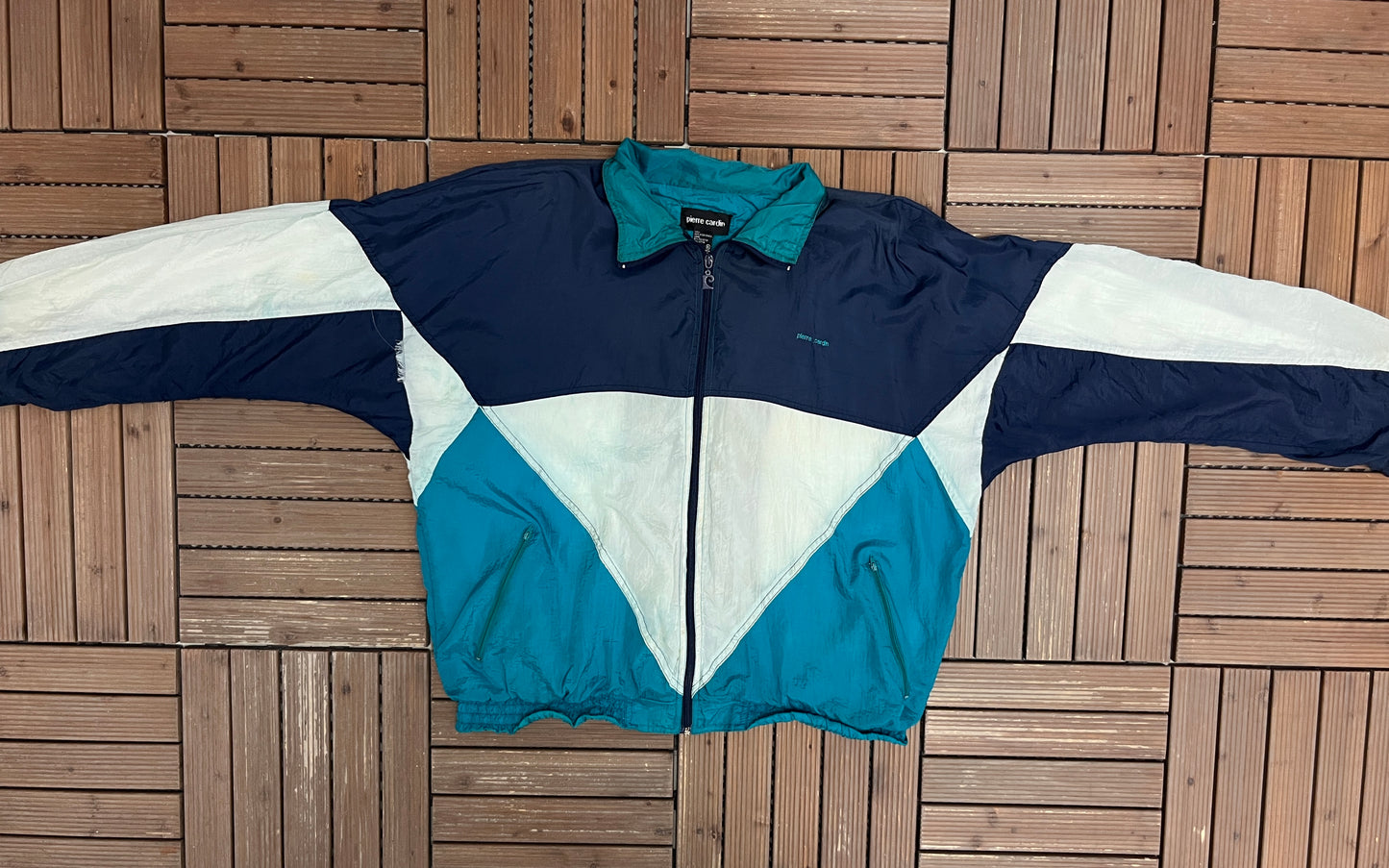 Pierre Cardin Embroidered Graphic Windbreaker | Size X-Large | Vintage 1990s Promotional Blue Windbreaker |