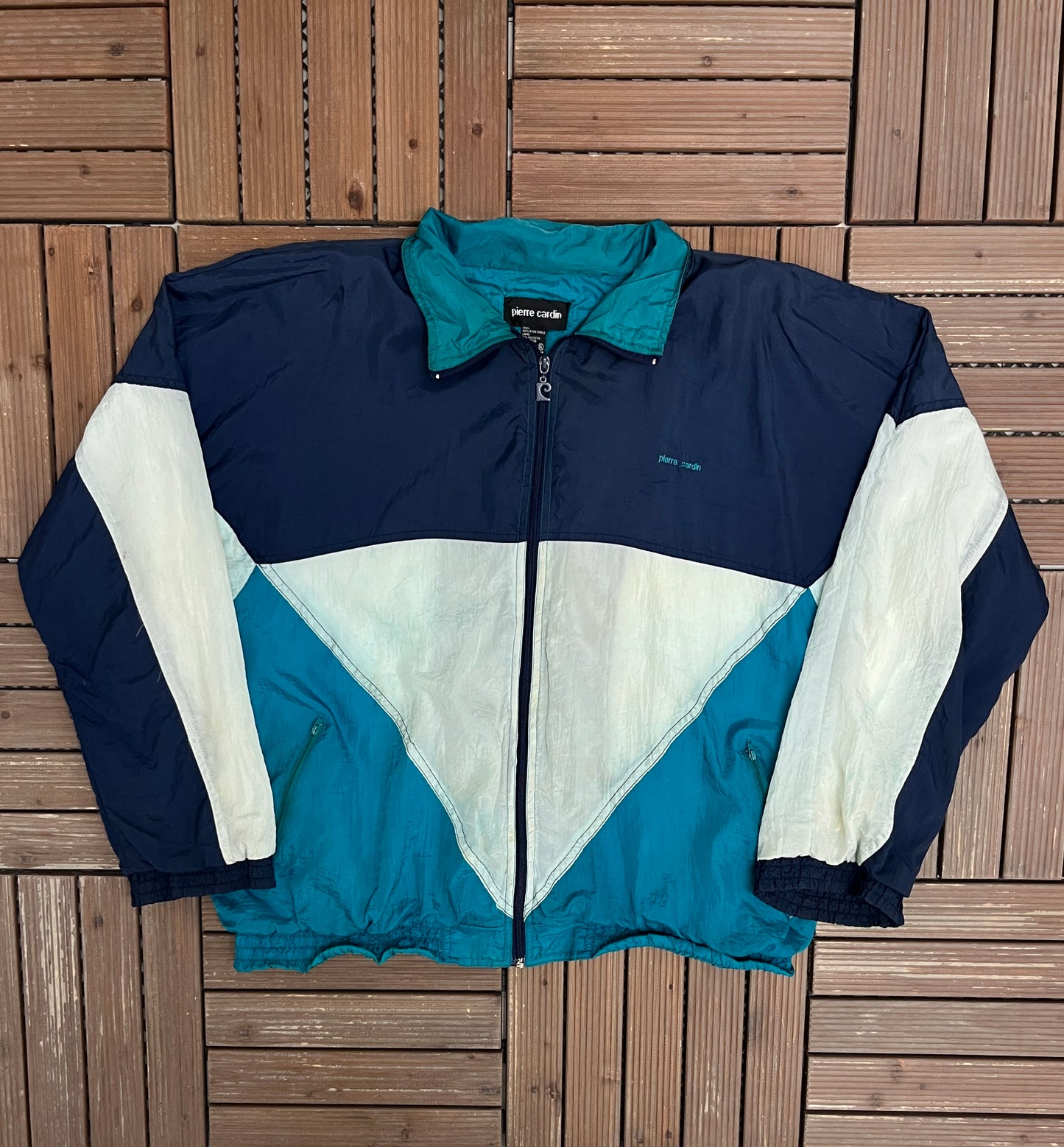 Pierre Cardin Embroidered Graphic Windbreaker | Size X-Large | Vintage 1990s Promotional Blue Windbreaker |