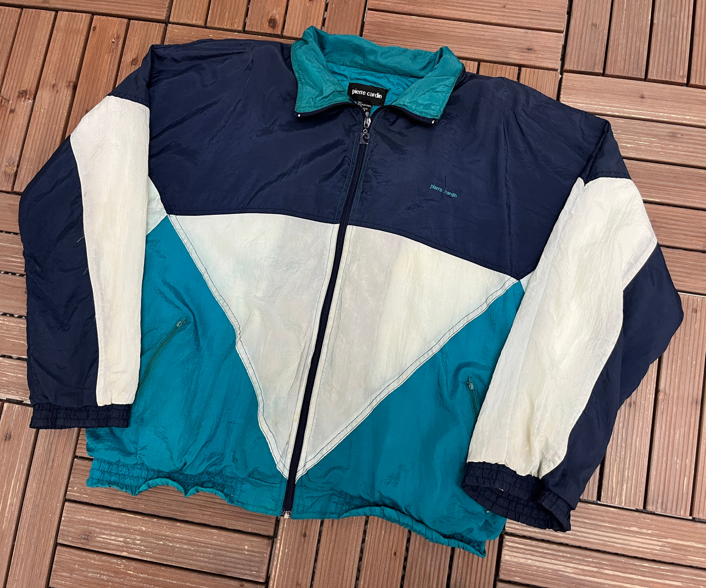 Pierre Cardin Embroidered Graphic Windbreaker | Size X-Large | Vintage 1990s Promotional Blue Windbreaker |