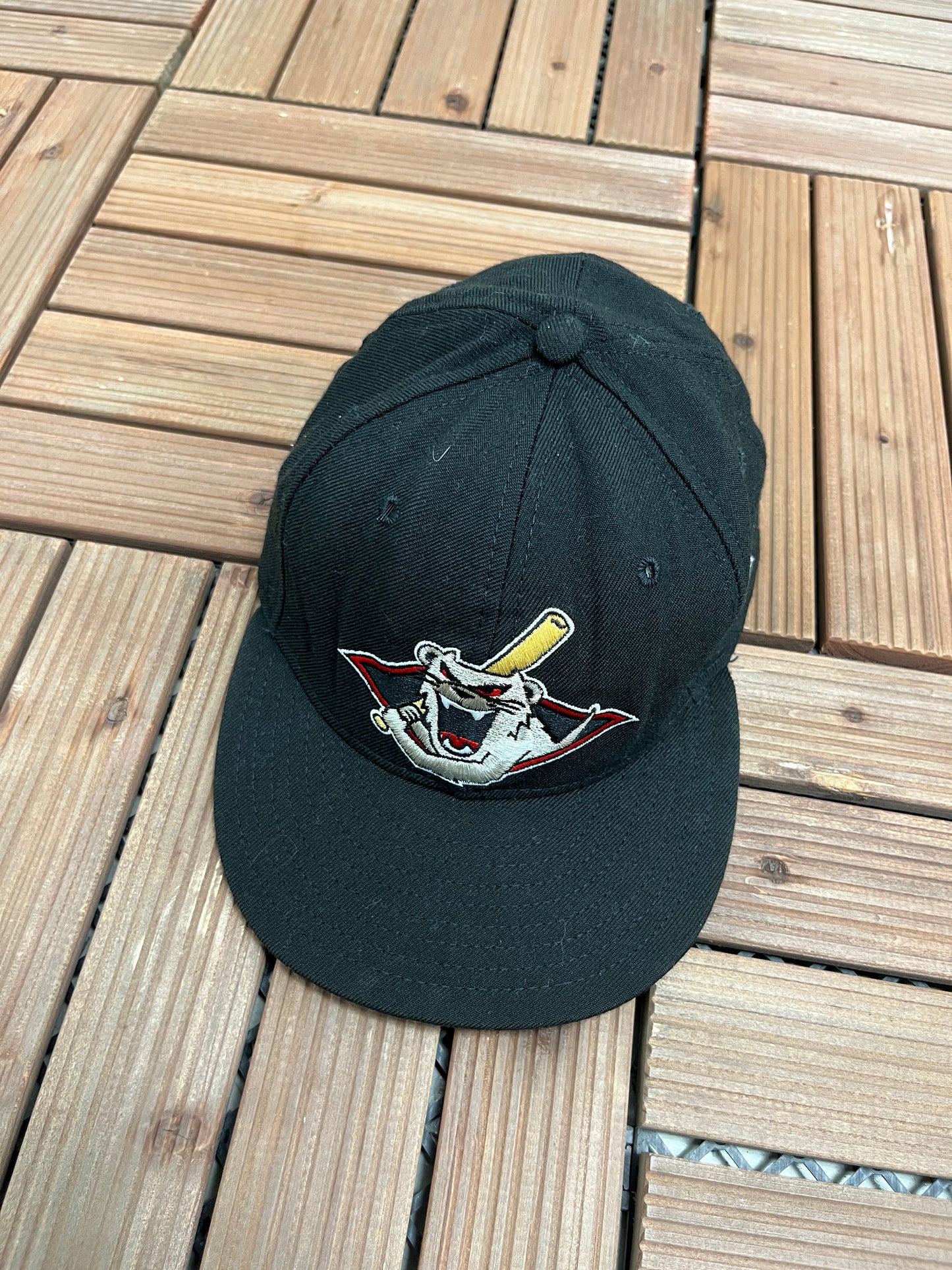 Jamestown Jammers Graphic Hat | Size 7 5/8 | Vintage 2000s MiLB Baseball Black Fitted Cap |