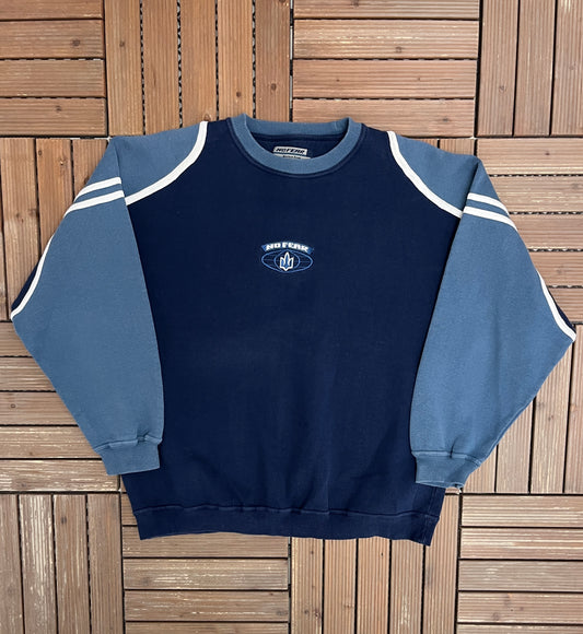 No Fear Embroidered Graphic Crewneck | Size X-Large | Vintage 1990s Branded Blue Sweater |