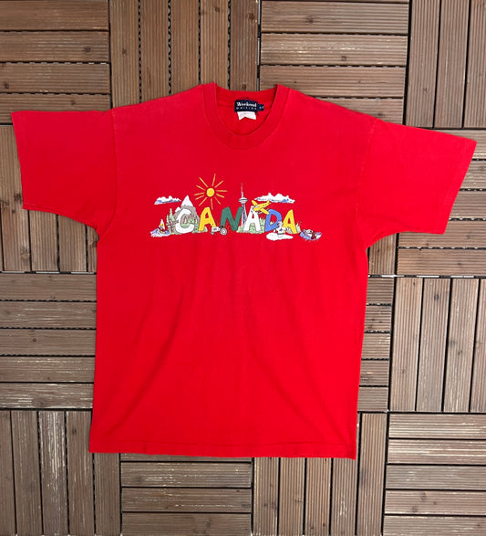 Canada Tourist Attractions Graphic Tee | Size X-Large | Vintage 1990s Tourist Single Stitch Red T-Shirt |