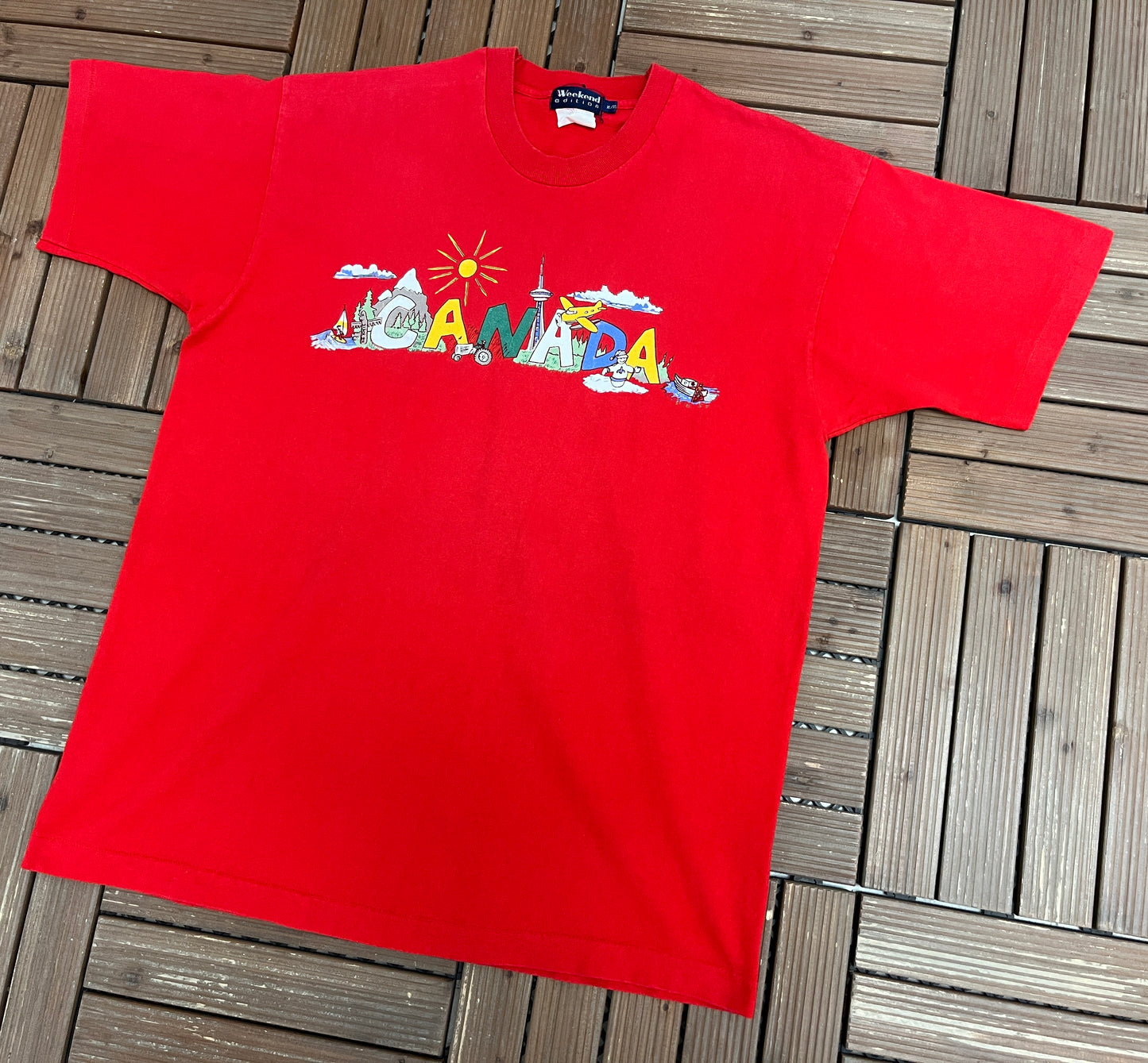 Canada Tourist Attractions Graphic Tee | Size X-Large | Vintage 1990s Tourist Single Stitch Red T-Shirt |