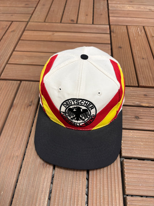 West Germany DFB World Cup 1990 Graphic Hat | Snap Back | Vintage 1990s World Cup Football Adidas White Cap |