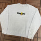 Tweety Bird Embroidered Graphic Crewneck | Size Large | Vintage 1990s Grey Cartoon Promotional Sweater |