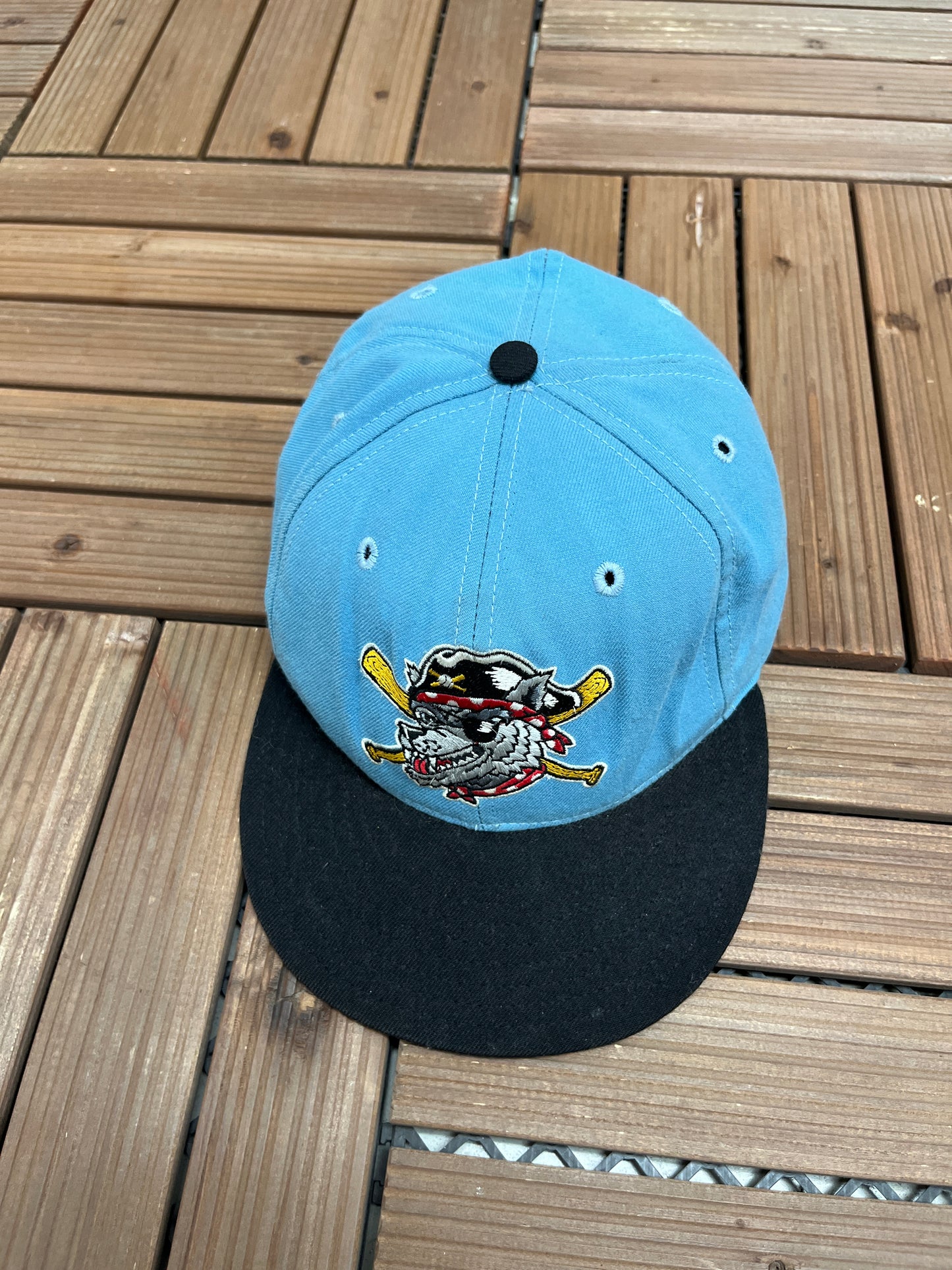 Erie SeaWolves Graphic Hat | Size 7 5/8 | Vintage 1990s MiLB Baseball Blue Fitted Cap |