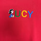 Lucy Embroidered Graphic Crewneck | Size Large | Vintage 1990s Peanuts Cartoon Red Sweater |