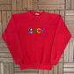 Lucy Embroidered Graphic Crewneck | Size Large | Vintage 1990s Peanuts Cartoon Red Sweater |