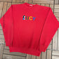 Lucy Embroidered Graphic Crewneck | Size Large | Vintage 1990s Peanuts Cartoon Red Sweater |