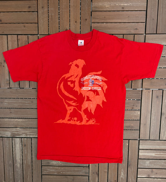 Cockspur Fine Rum Graphic Tee | Size Large | Vintage 1990s Alcohol Promotional Red T-Shirt |